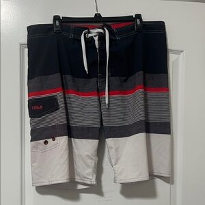 Role Men's Striped Board Shorts - Black, Red, Gray, White